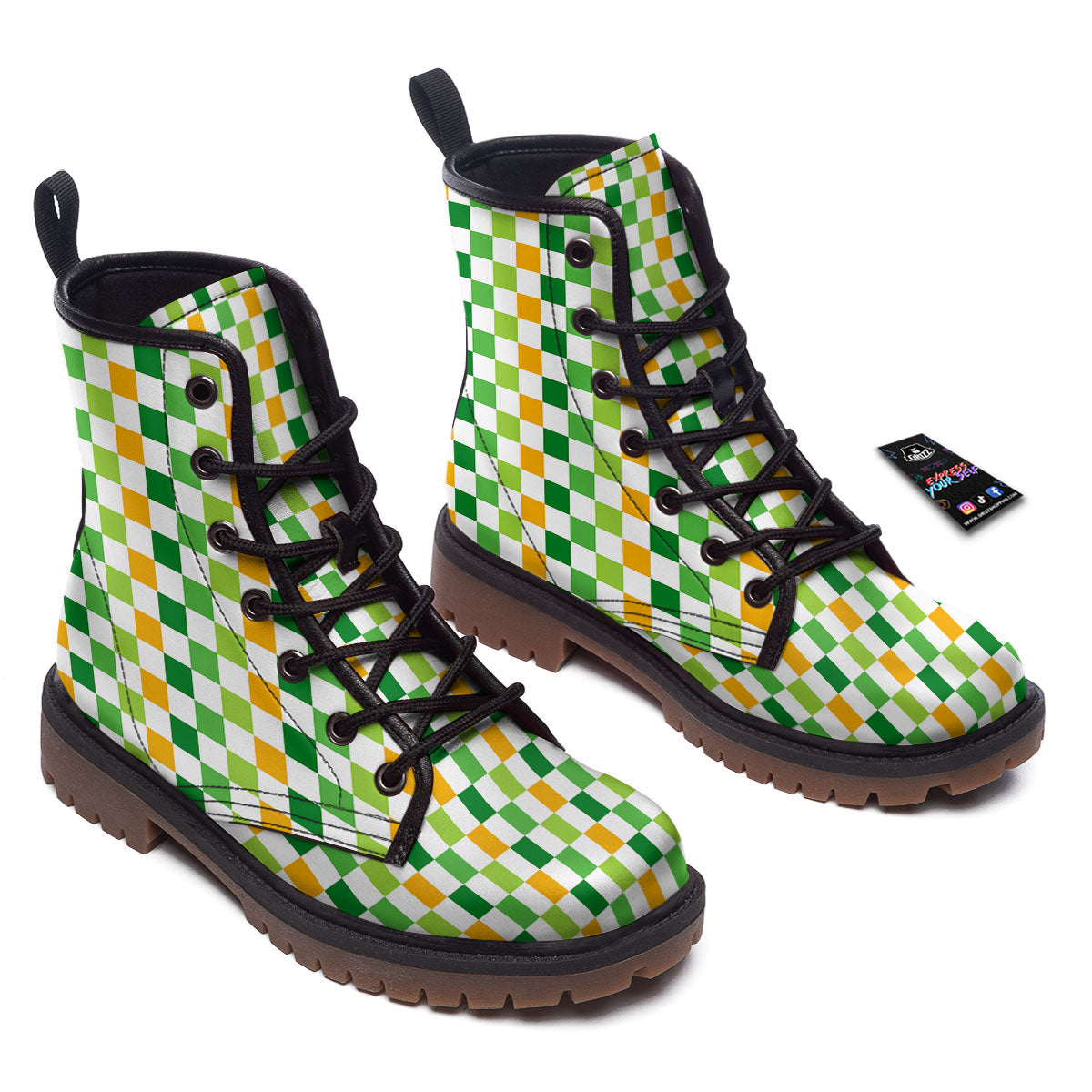 St. Patrick's Day Irish Checkered Print Work Boots-grizzshop