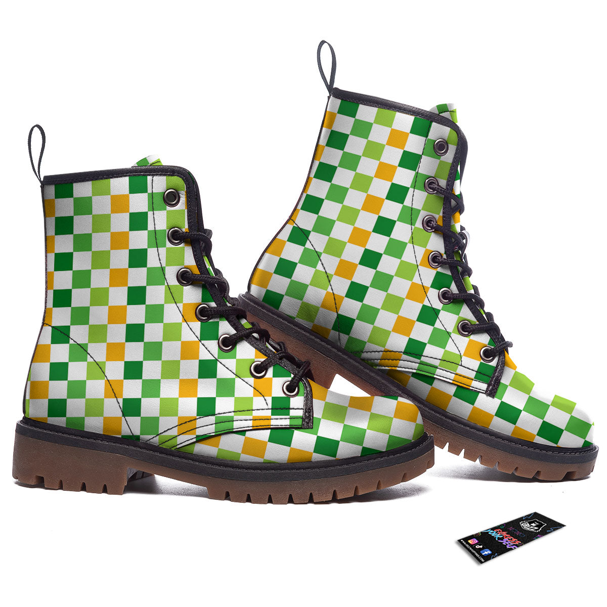 St. Patrick's Day Irish Checkered Print Work Boots-grizzshop