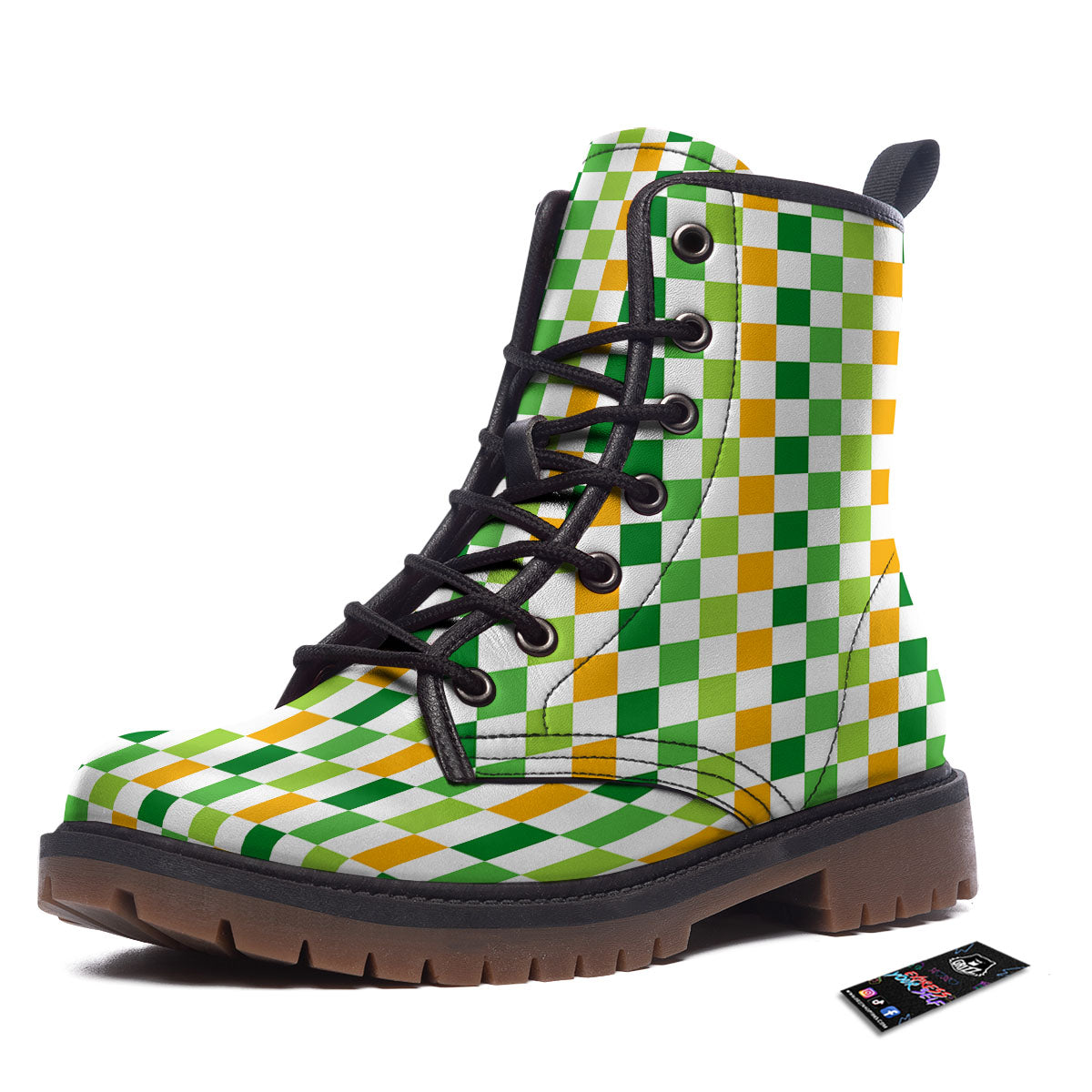 St. Patrick's Day Irish Checkered Print Work Boots-grizzshop