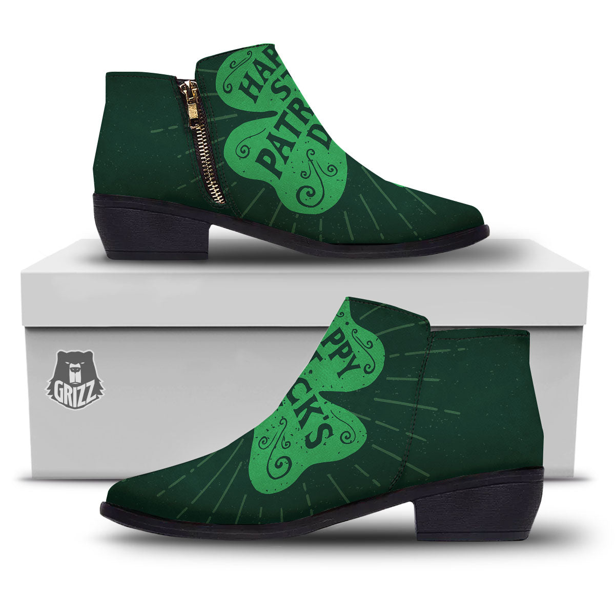 St. Patrick's Day Irish Clover Print Ankle Boots-grizzshop