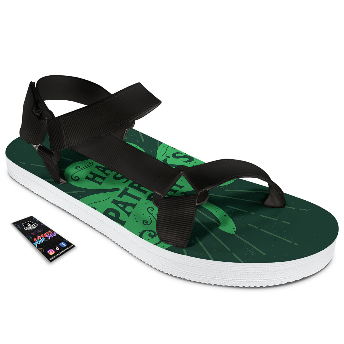 St. Patrick's Day Irish Clover Print Black Open Toe Sandals-grizzshop