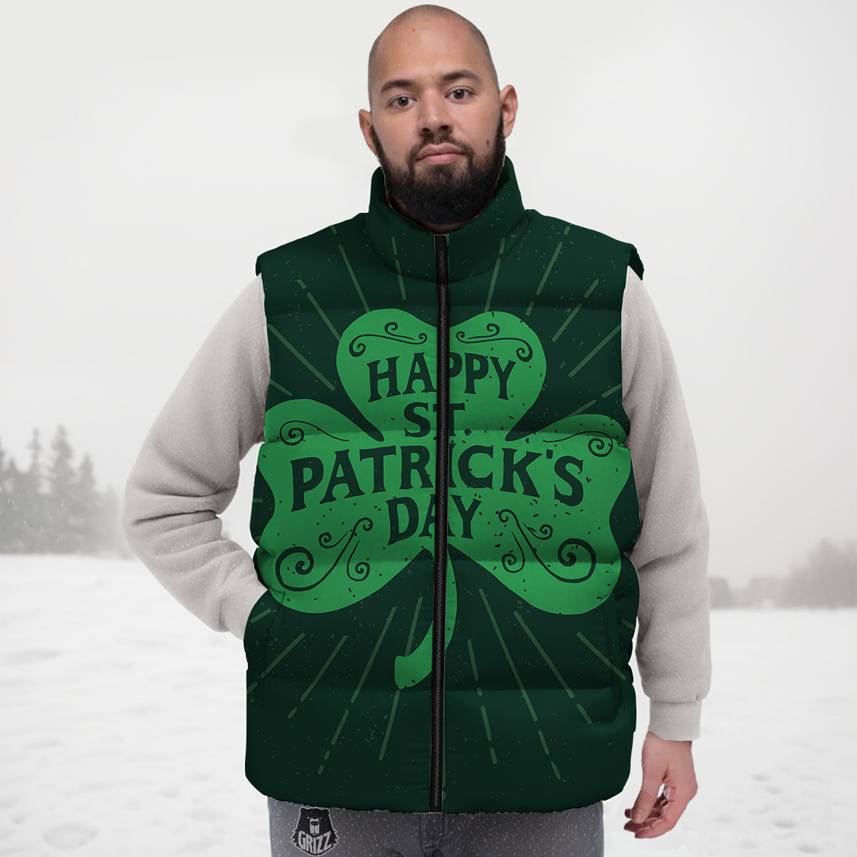 St. Patrick's Day Irish Clover Print Down Vest