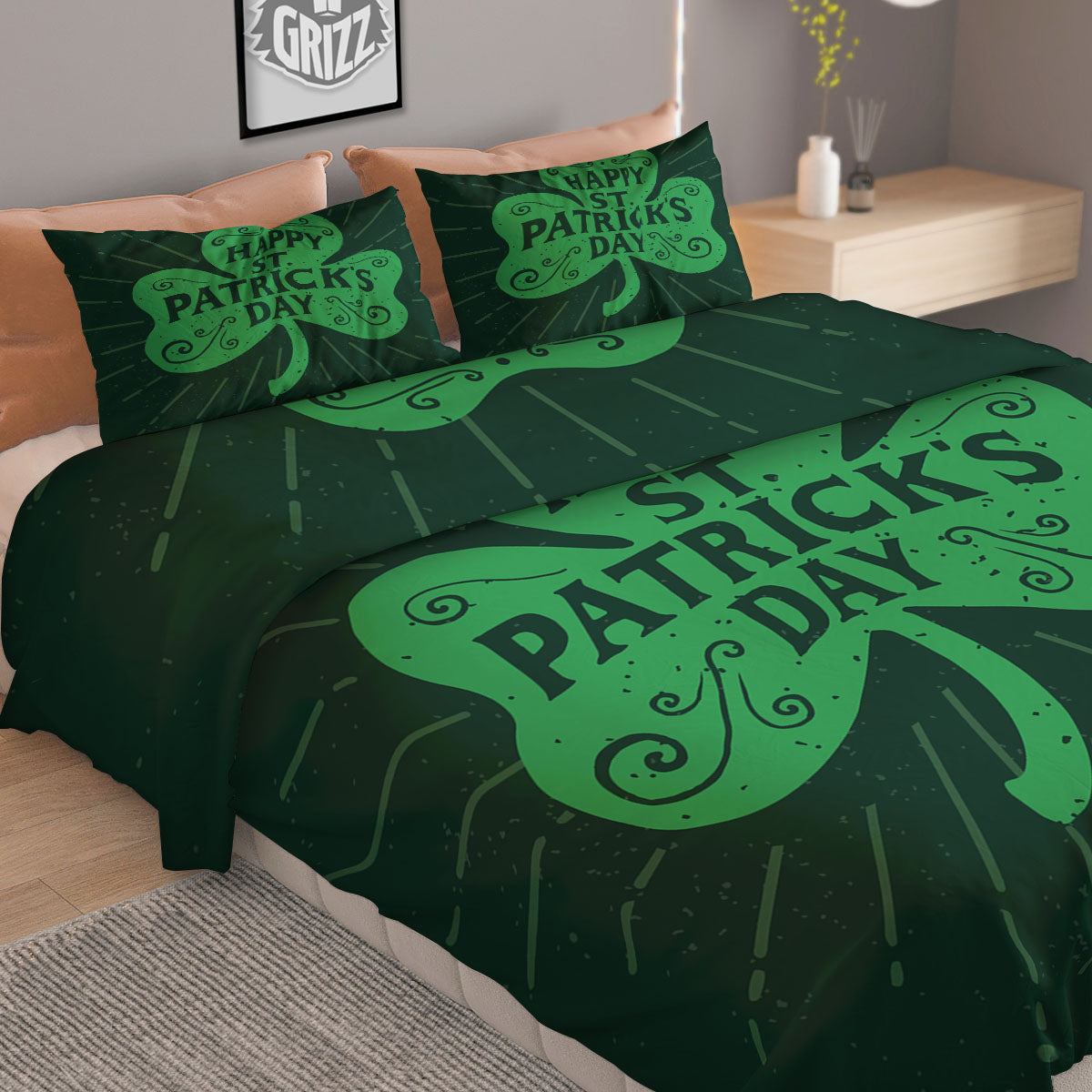 St. Patrick's Day Irish Clover Print Duvet Cover Bedding Set