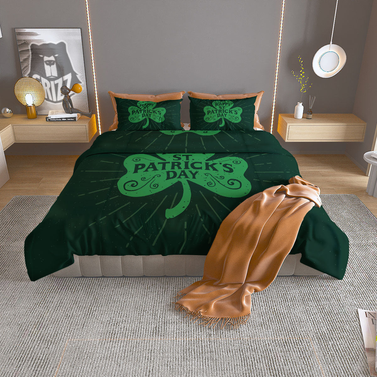 St. Patrick's Day Irish Clover Print Duvet Cover Bedding Set
