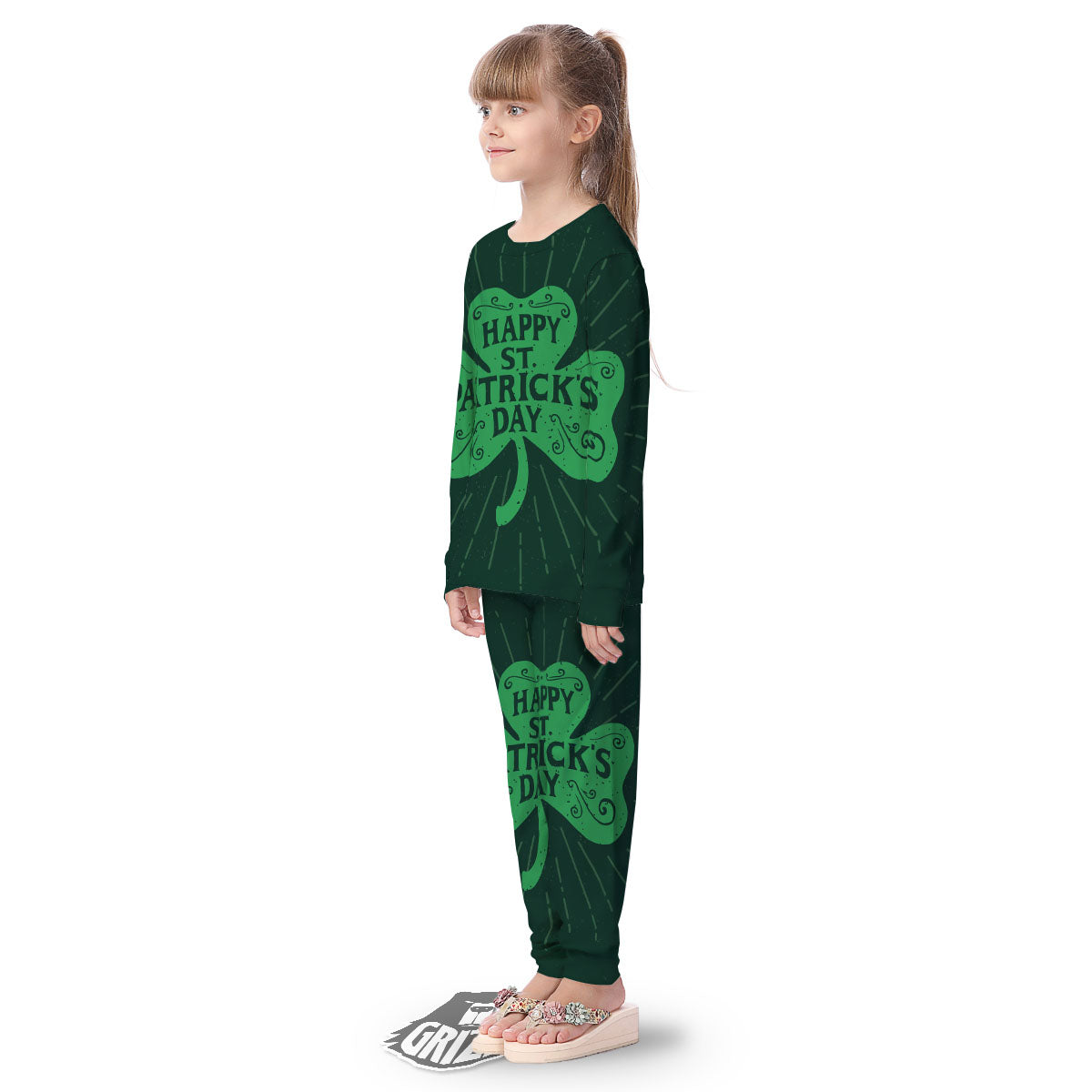 St. Patrick's Day Irish Clover Print Kid's Pajamas-grizzshop