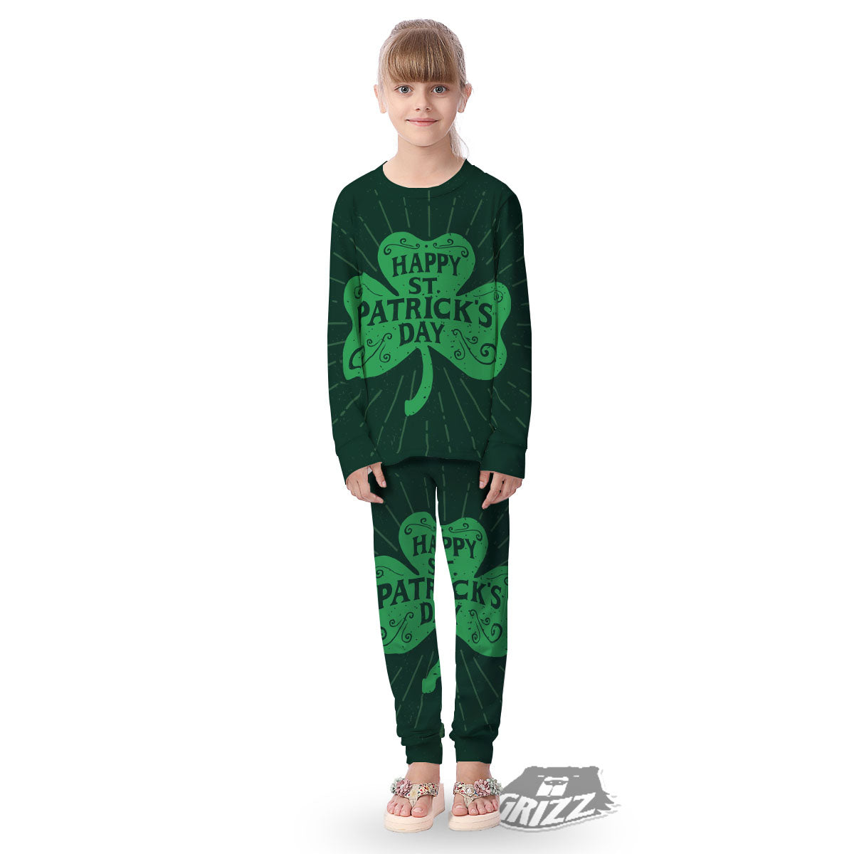 St. Patrick's Day Irish Clover Print Kid's Pajamas-grizzshop