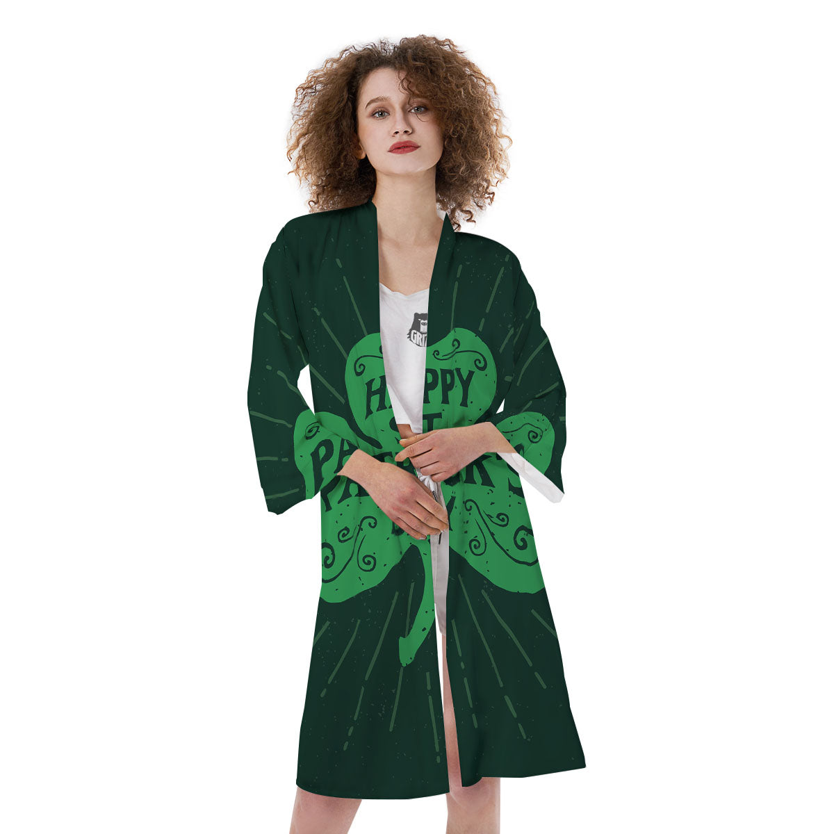 St. Patrick's Day Irish Clover Print Kimono-grizzshop