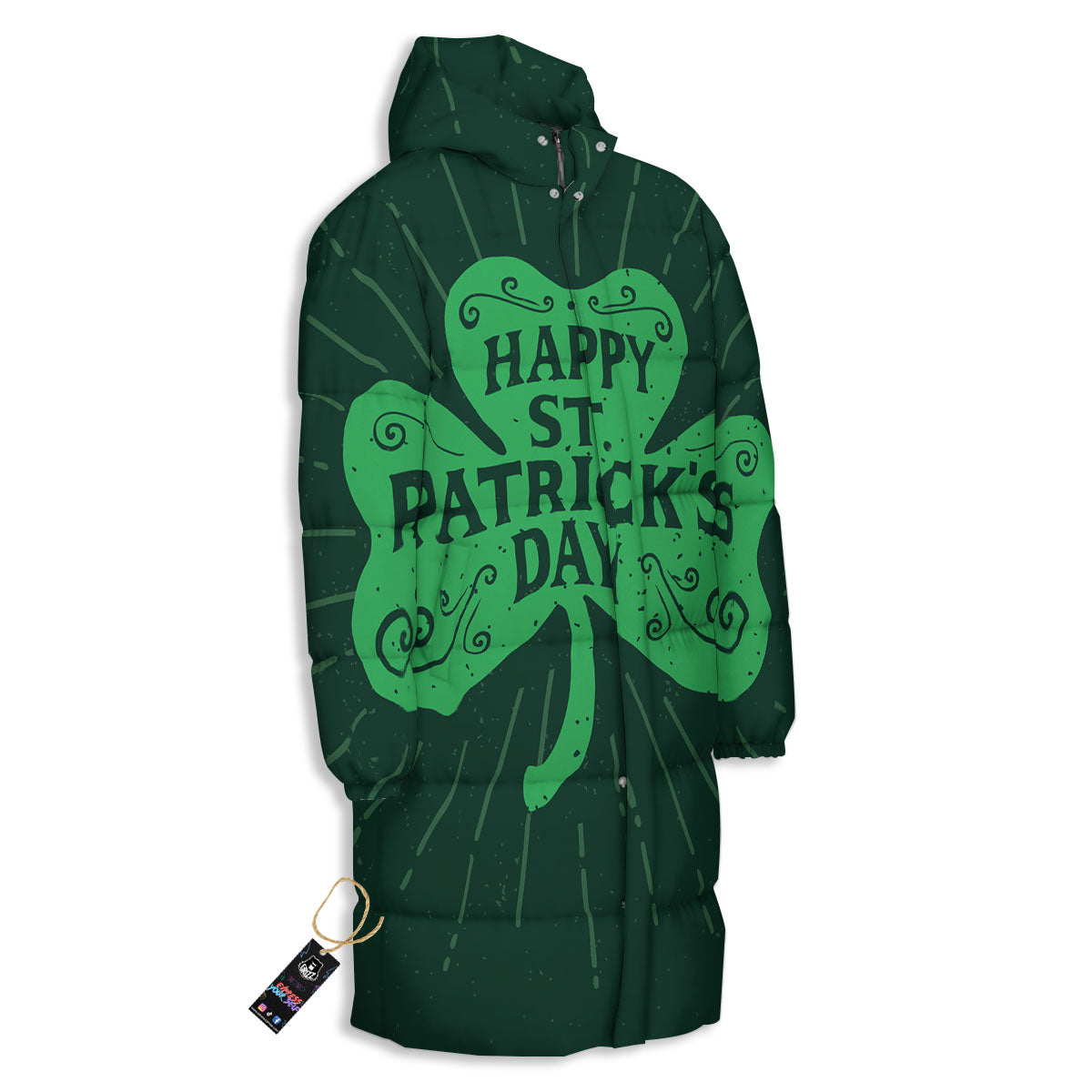 St. Patrick's Day Irish Clover Print Long Down Jacket-grizzshop