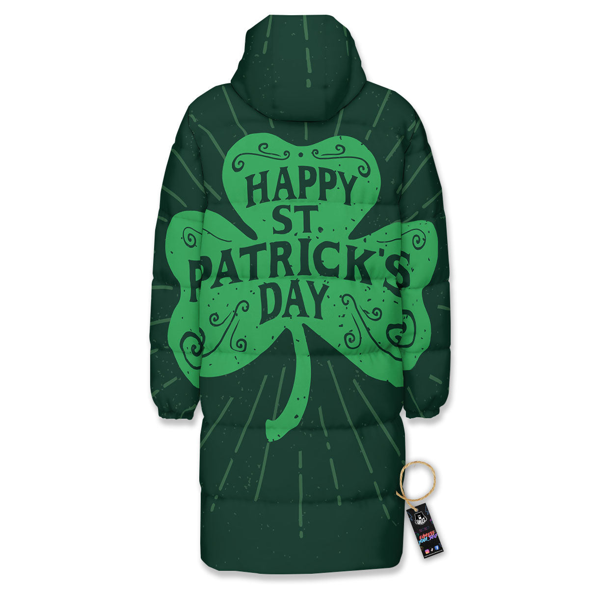 St. Patrick's Day Irish Clover Print Long Down Jacket-grizzshop