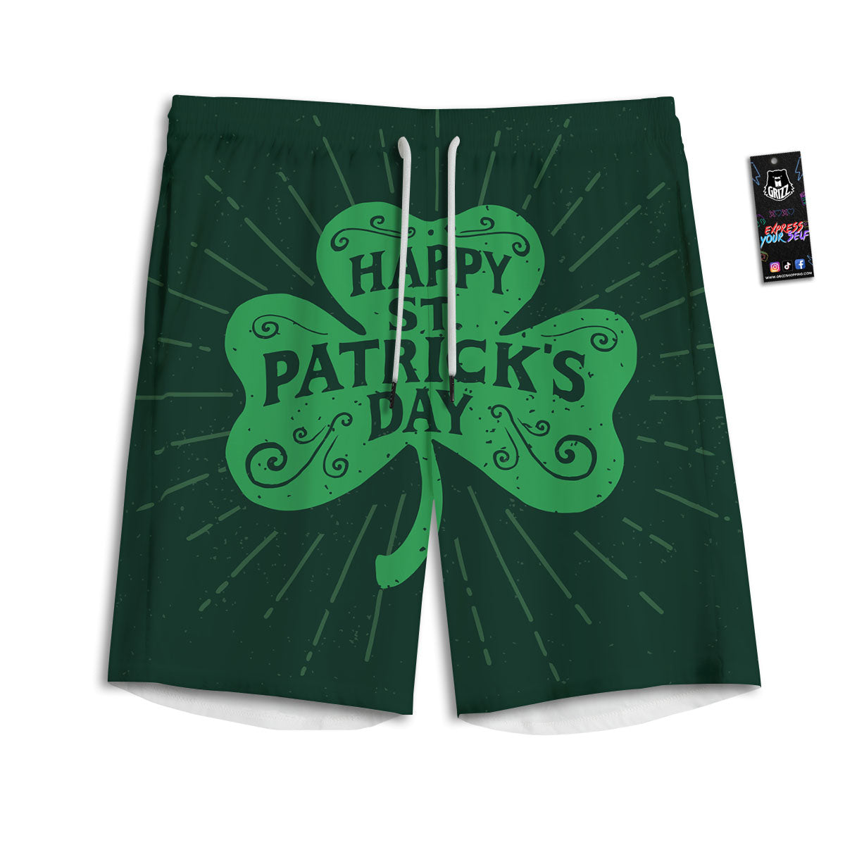St. Patrick's Day Irish Clover Print Men's Athletic Shorts