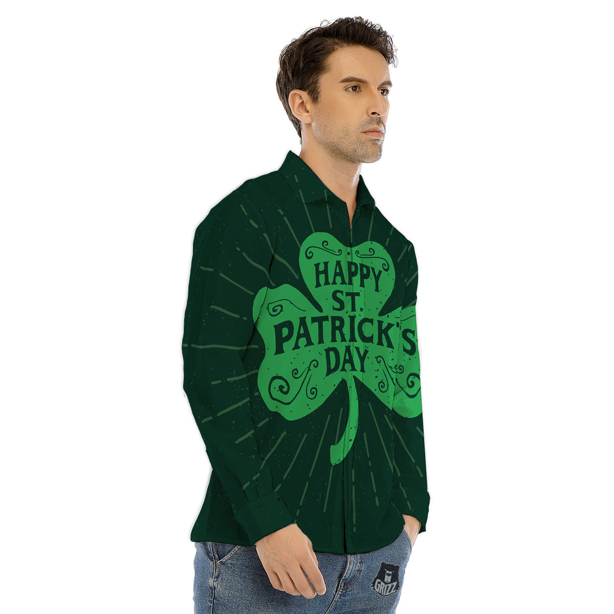 St. Patrick's Day Irish Clover Print Men's Dress Shirts-grizzshop