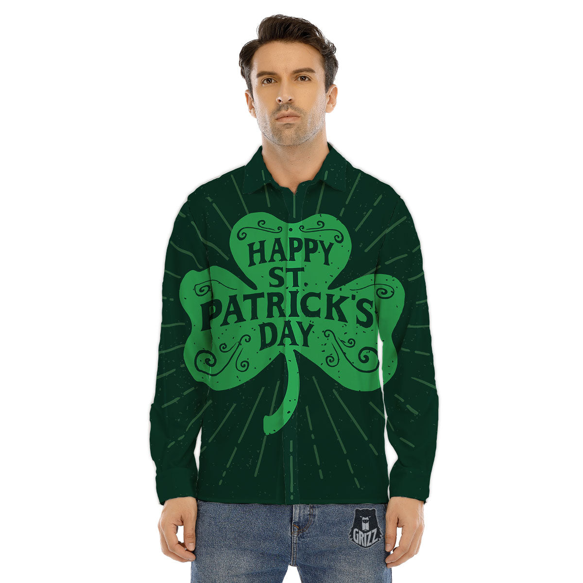 St. Patrick's Day Irish Clover Print Men's Dress Shirts-grizzshop