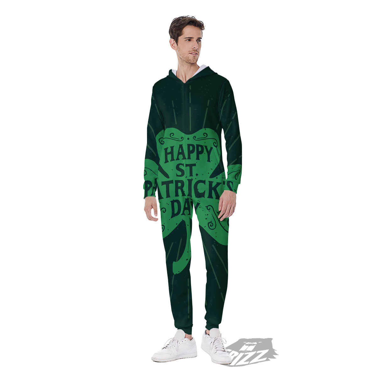 St. Patrick's Day Irish Clover Print Men's Jumpsuit-grizzshop