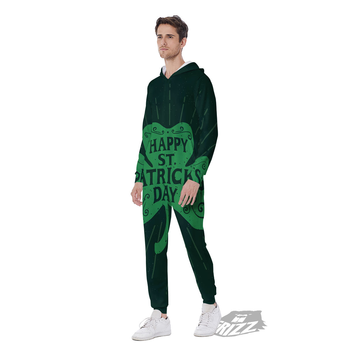 St. Patrick's Day Irish Clover Print Men's Jumpsuit-grizzshop