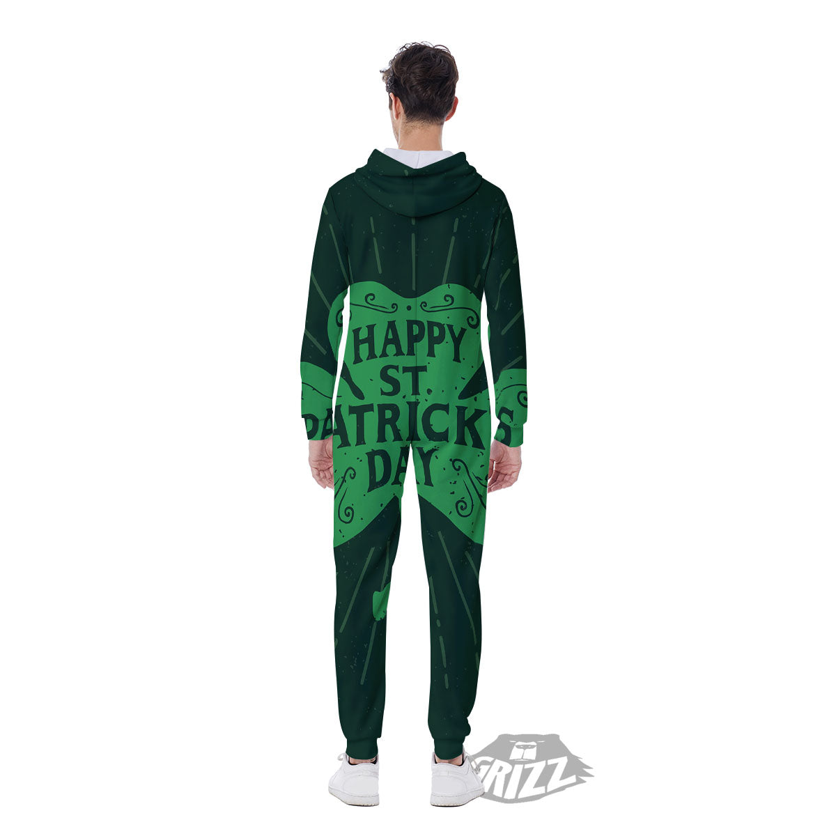St. Patrick's Day Irish Clover Print Men's Jumpsuit-grizzshop