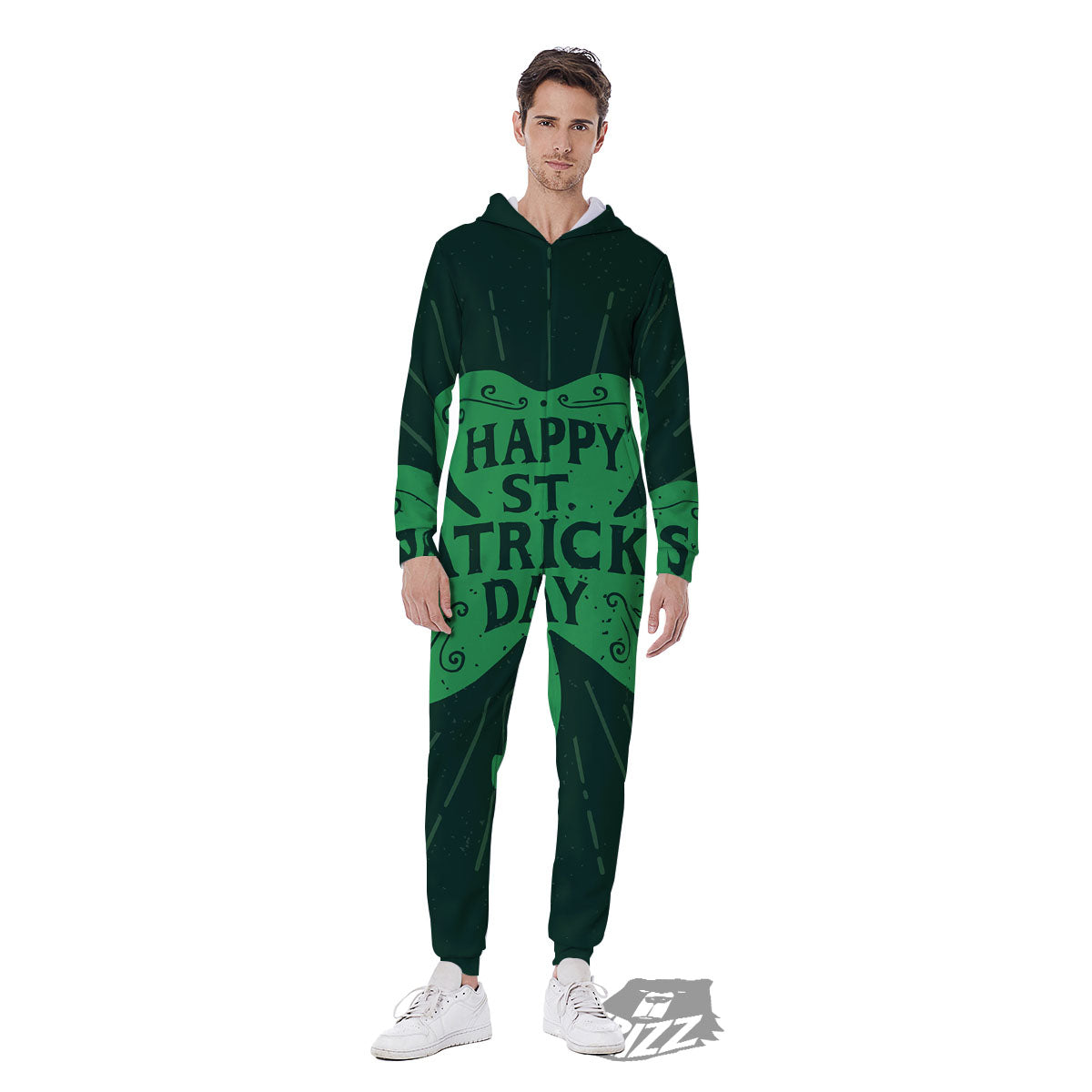 St. Patrick's Day Irish Clover Print Men's Jumpsuit-grizzshop