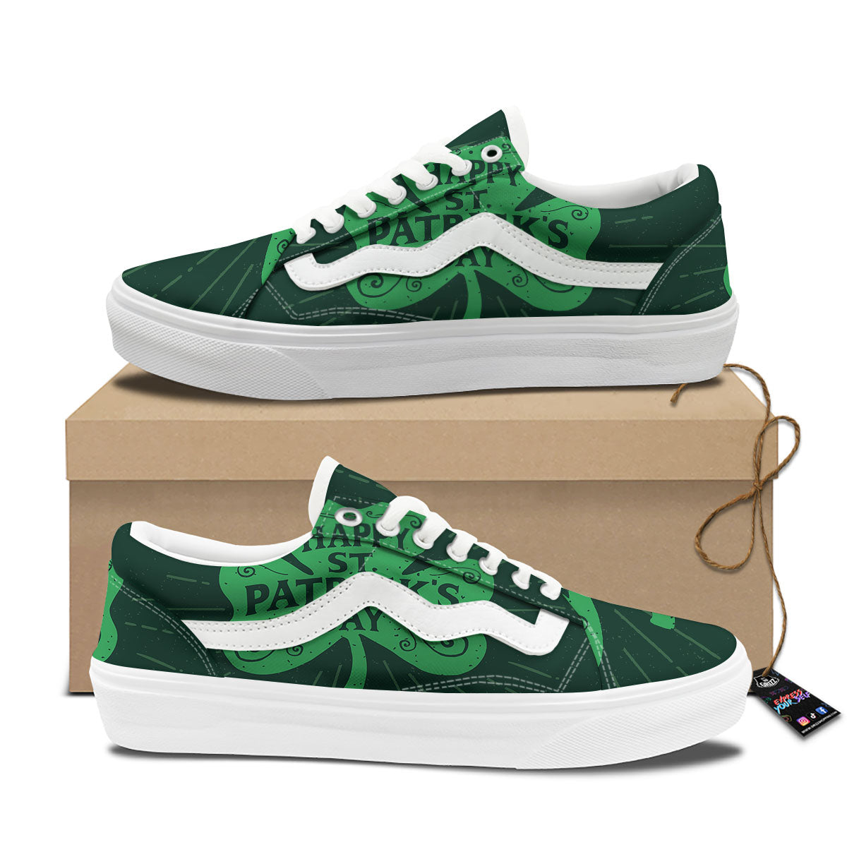 St. Patrick's Day Irish Clover Print Skate Shoes-grizzshop