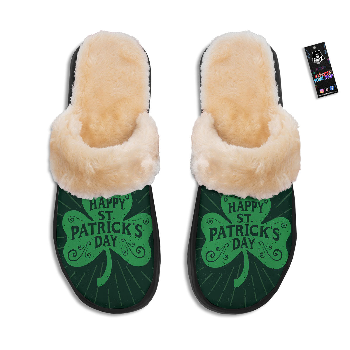 St. Patrick's Day Irish Clover Print Slippers-grizzshop