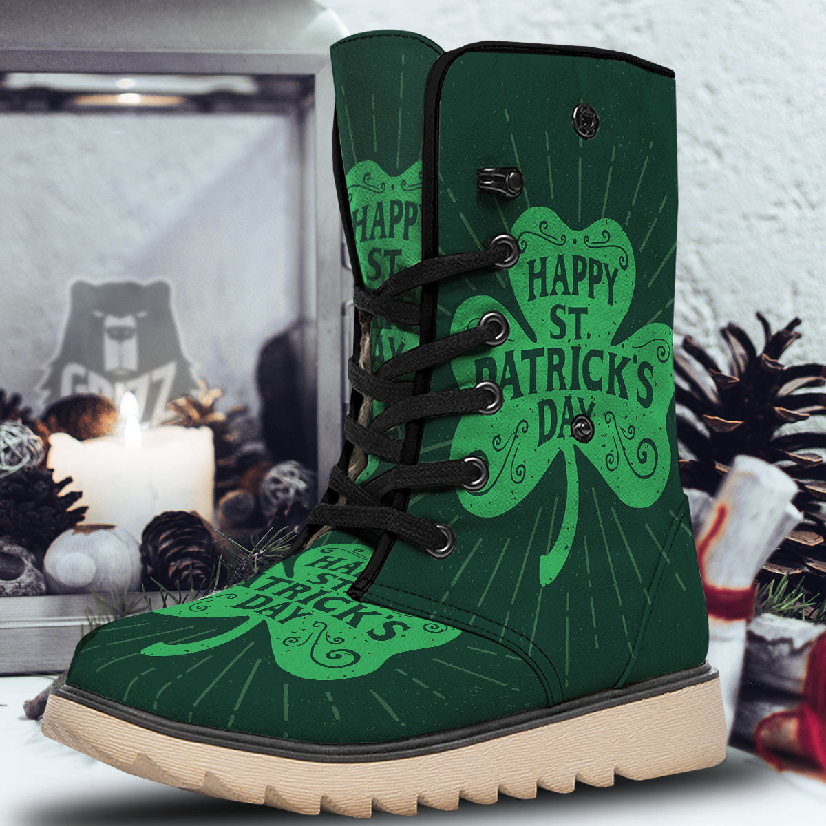 St. Patrick's Day Irish Clover Print Snow Boots-grizzshop