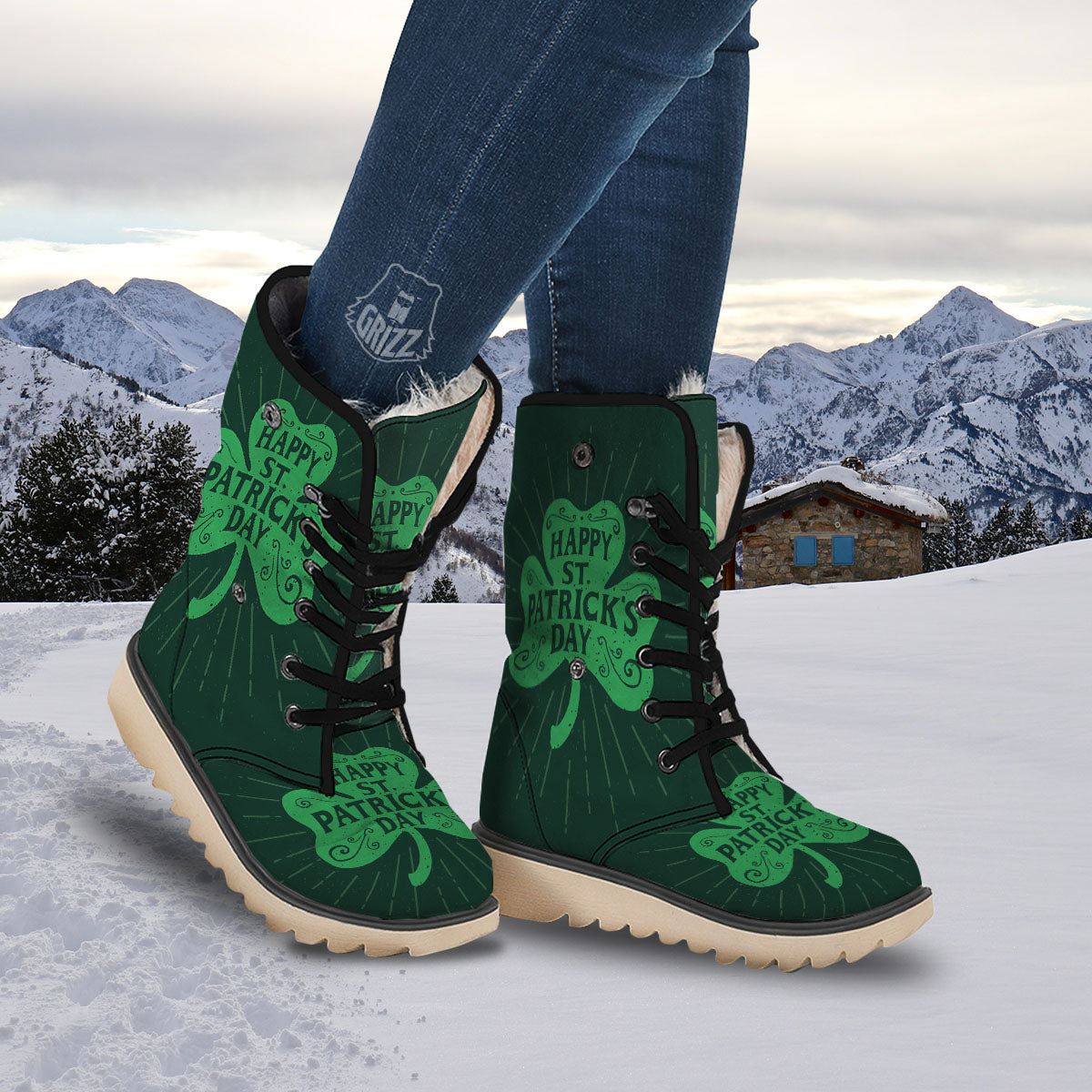 St. Patrick's Day Irish Clover Print Snow Boots-grizzshop