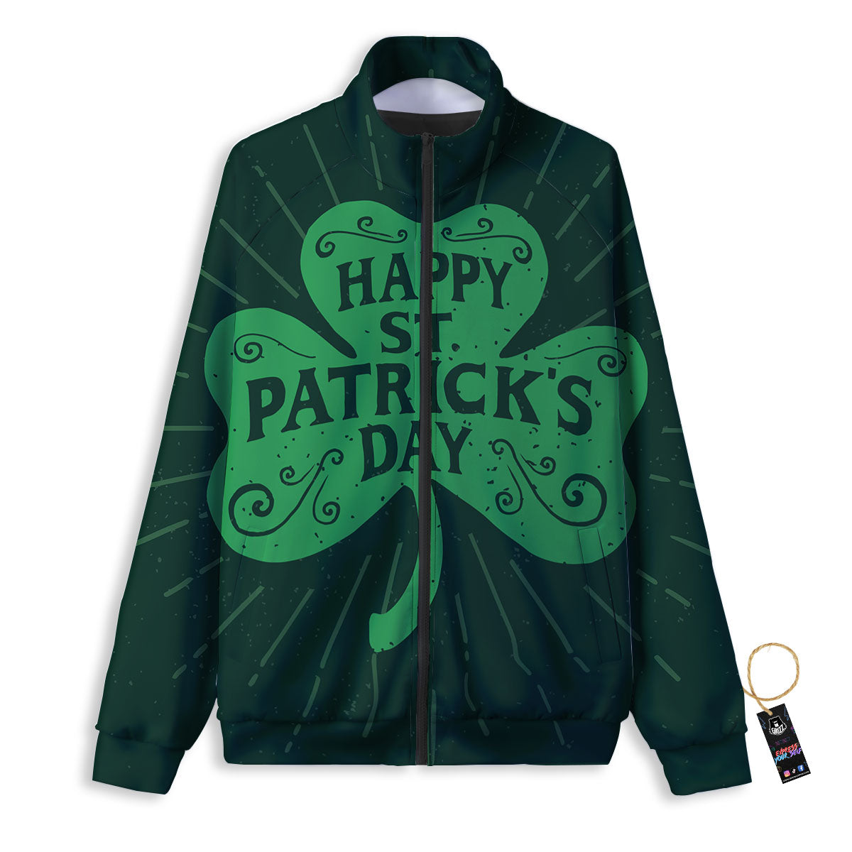 St. Patrick's Day Irish Clover Print Track Jacket-grizzshop