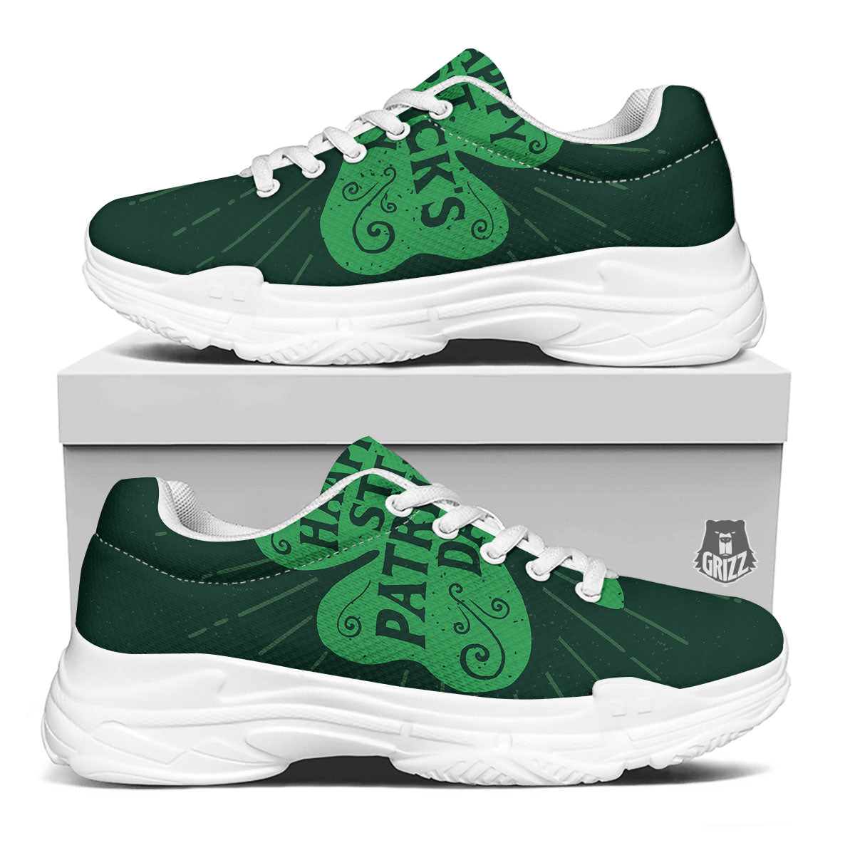 St. Patrick's Day Irish Clover Print White Chunky Shoes-grizzshop