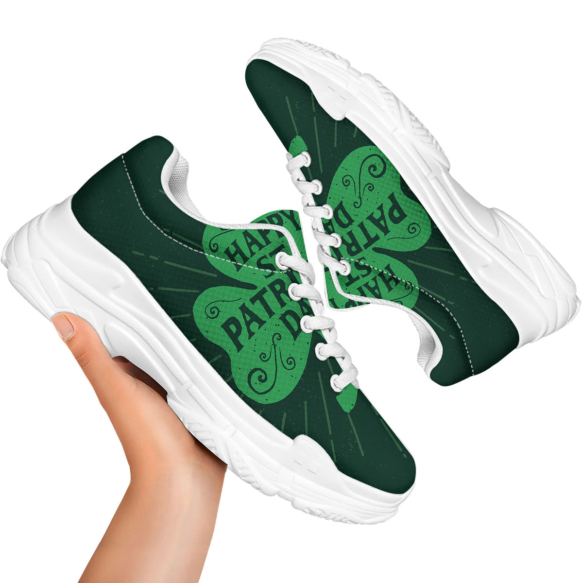 St. Patrick's Day Irish Clover Print White Chunky Shoes-grizzshop