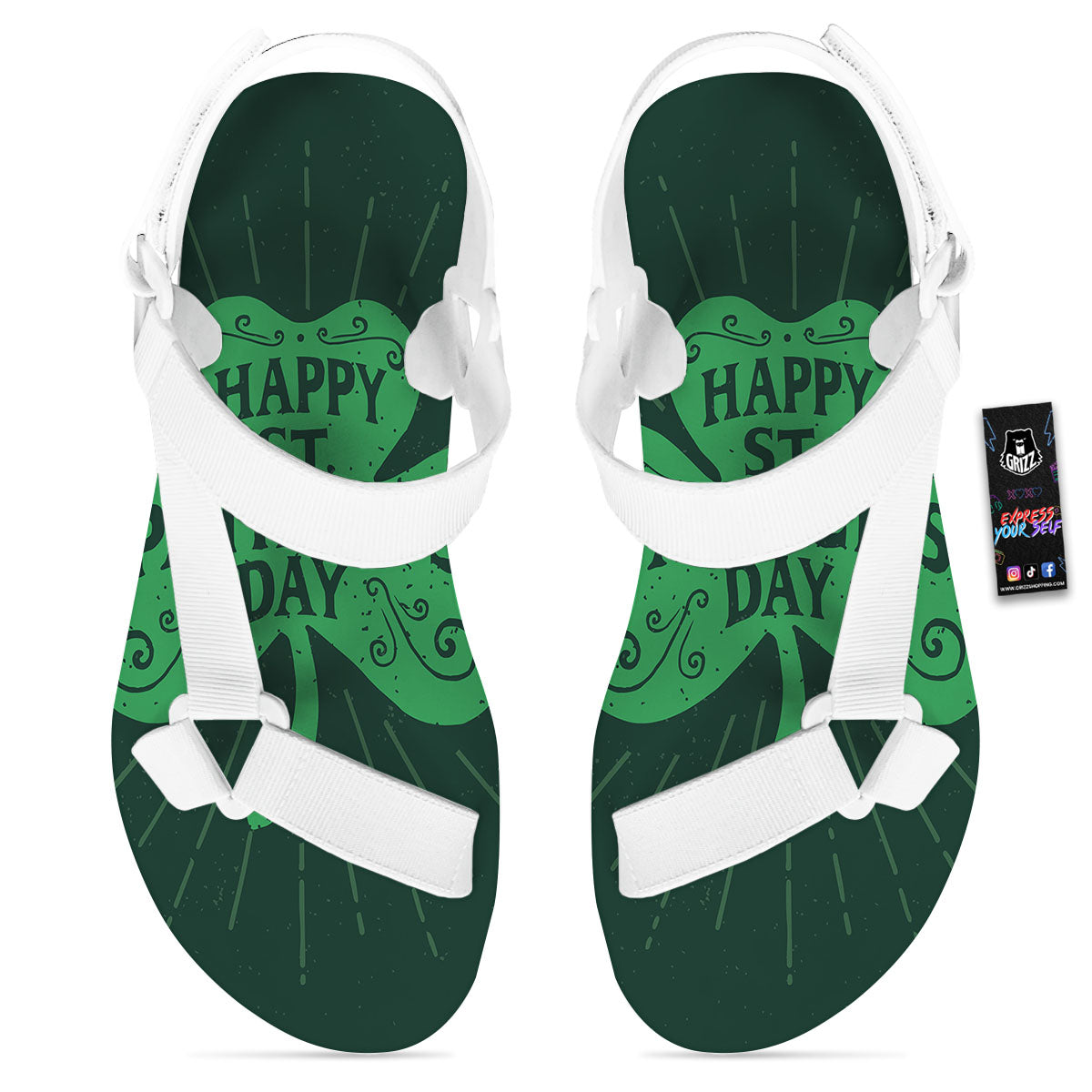 St. Patrick's Day Irish Clover Print White Open Toe Sandals-grizzshop