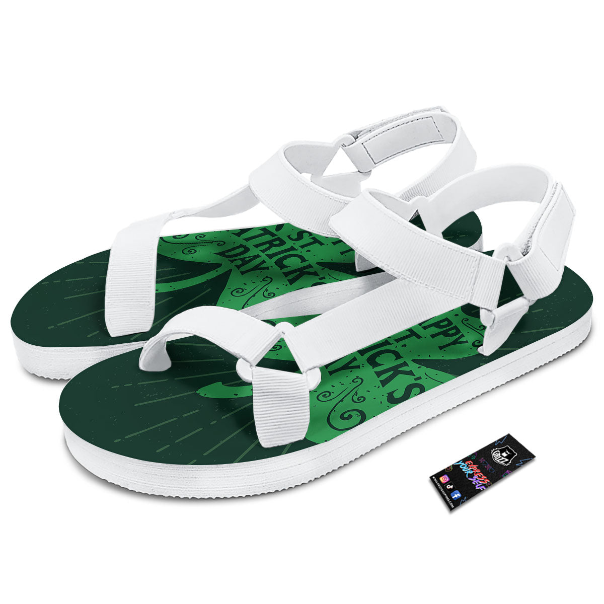 St. Patrick's Day Irish Clover Print White Open Toe Sandals-grizzshop