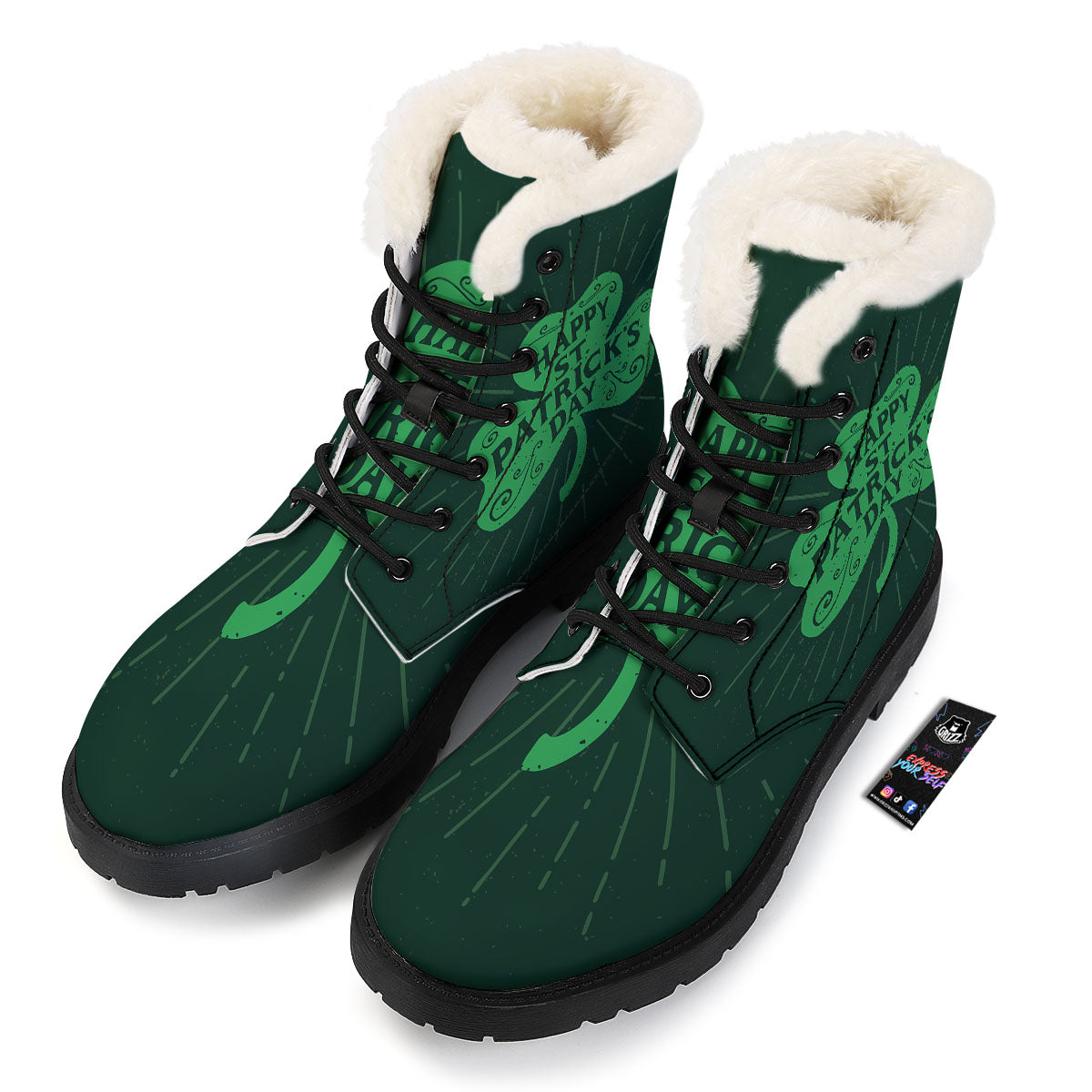 St. Patrick's Day Irish Clover Print Winter Boots-grizzshop