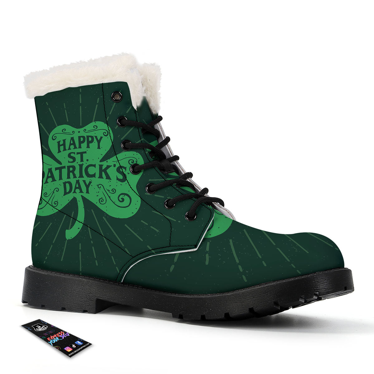 St. Patrick's Day Irish Clover Print Winter Boots-grizzshop