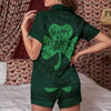 St. Patrick's Day Irish Clover Print Women Silk Pajamas-grizzshop