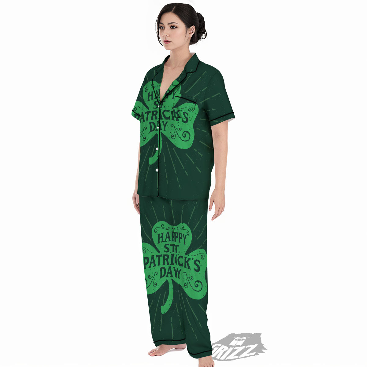 St. Patrick's Day Irish Clover Print Women's Pajamas Set-grizzshop