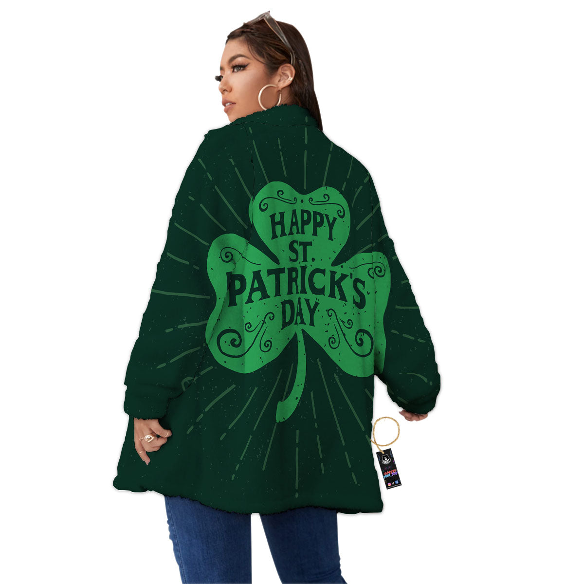 St. Patrick's Day Irish Clover Print Women's Sherpa Jacket-grizzshop