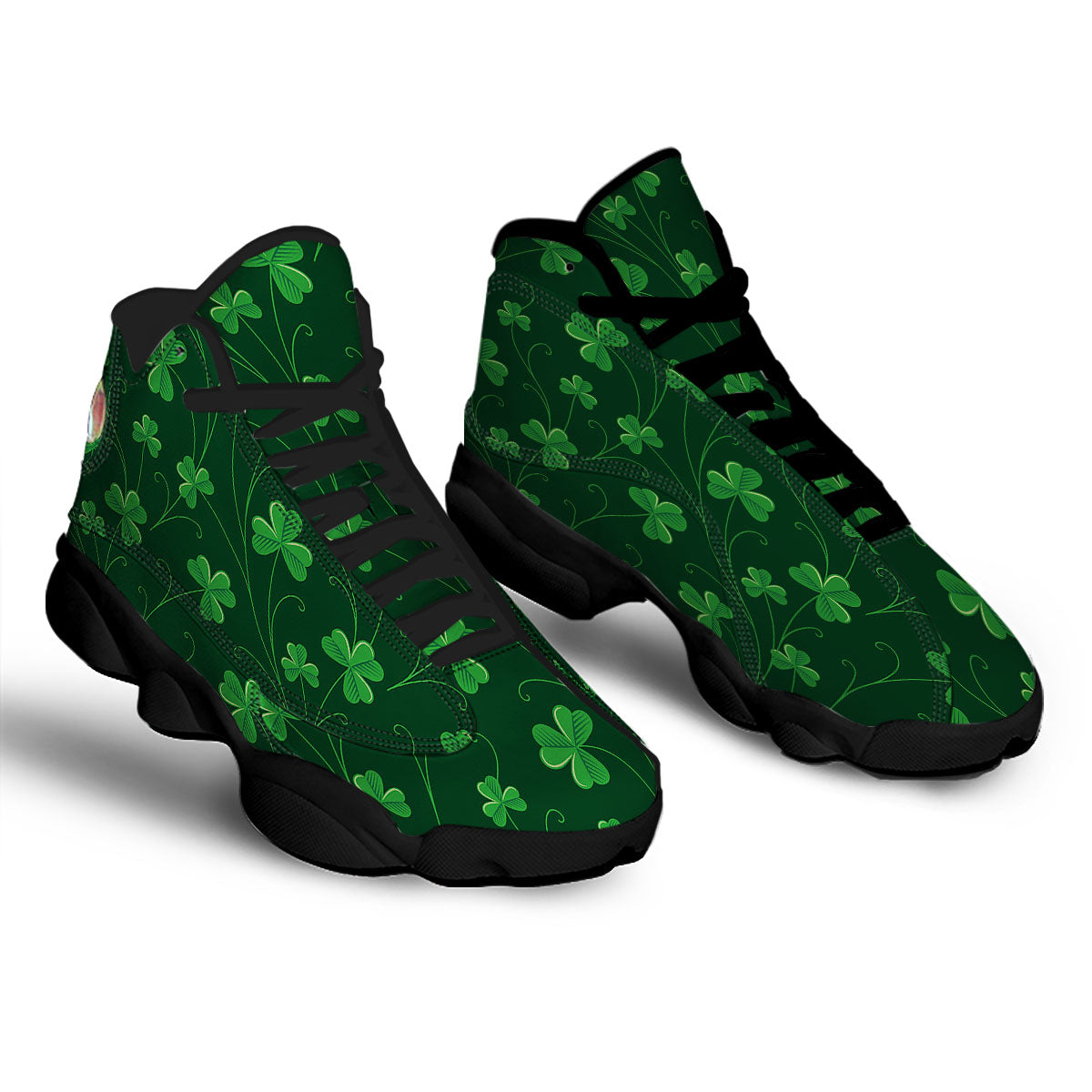 St. Patrick's Day Irish Leaf Print Black Basketball Shoes-grizzshop