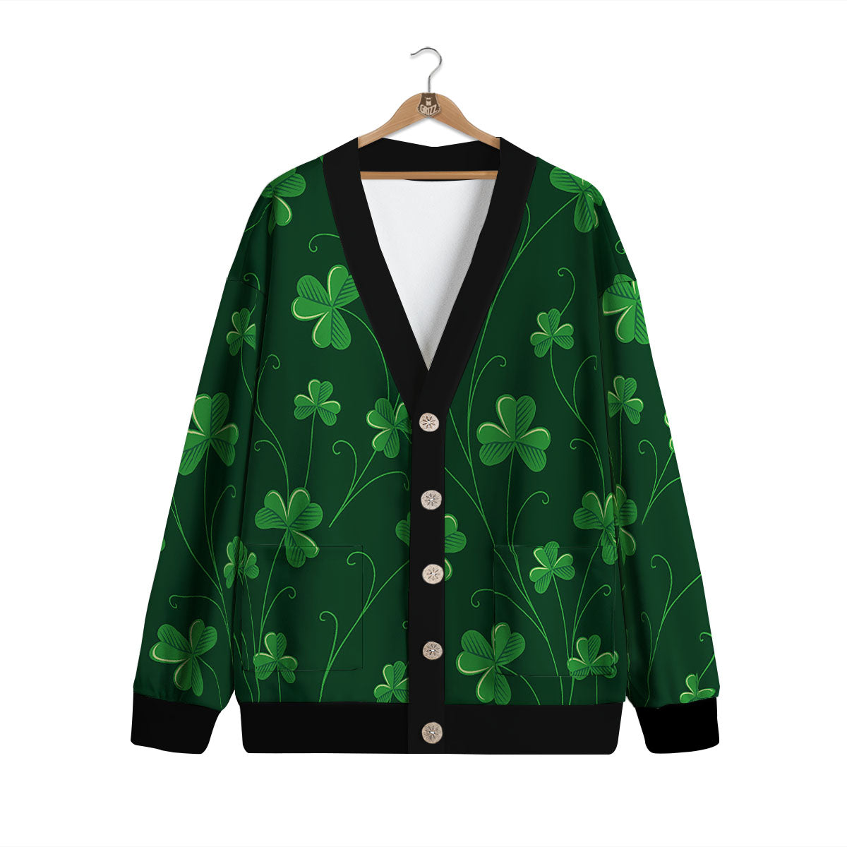 St. Patrick's Day Irish Leaf Print Cardigan-grizzshop