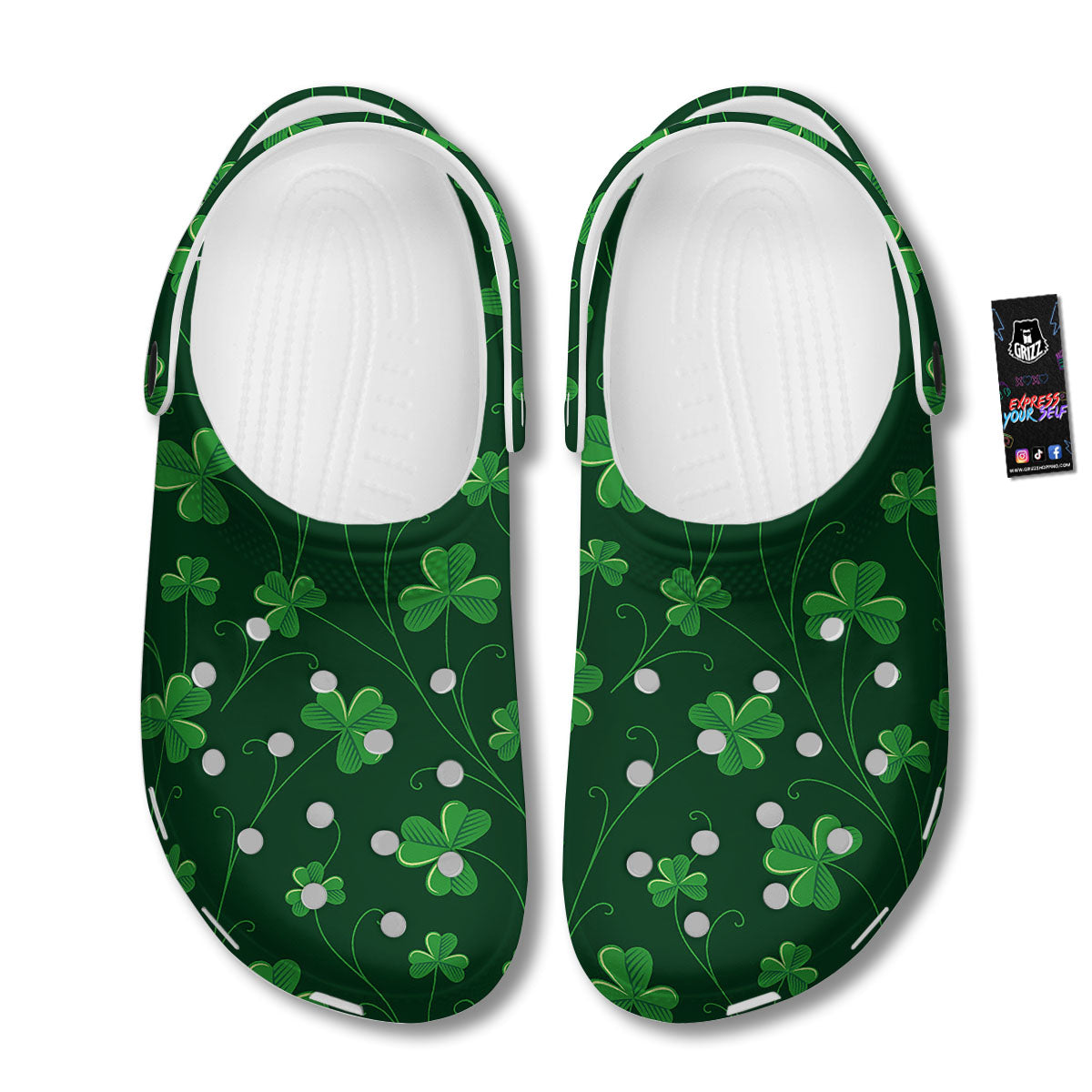 St. Patrick's Day Irish Leaf Print Clog-grizzshop