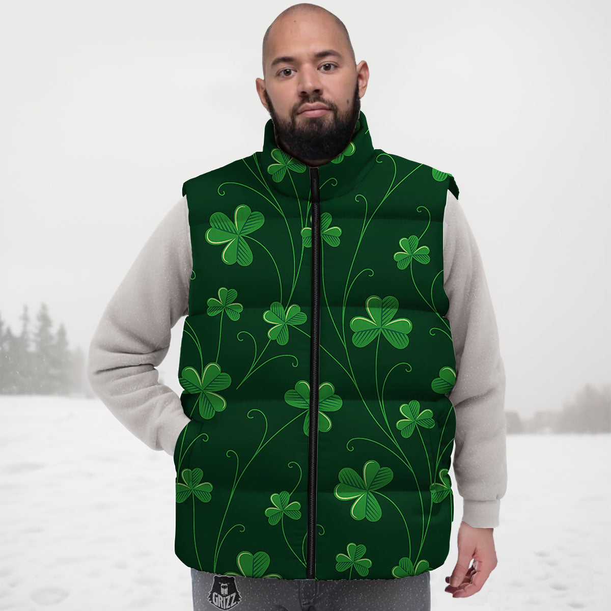 St. Patrick's Day Irish Leaf Print Down Vest