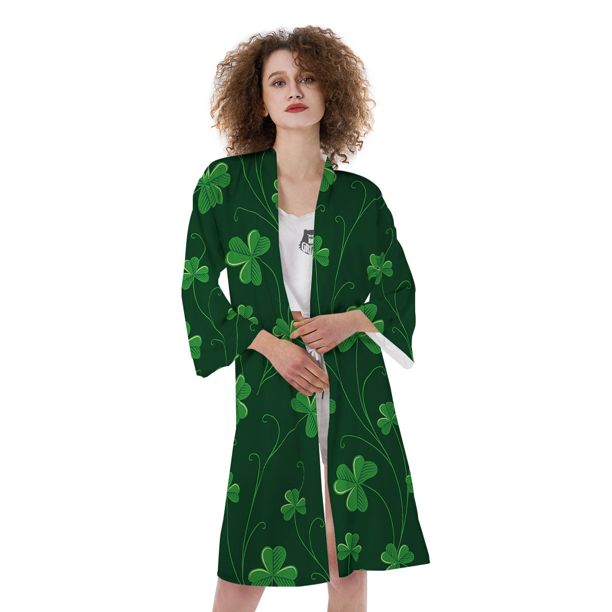 St. Patrick's Day Irish Leaf Print Kimono-grizzshop