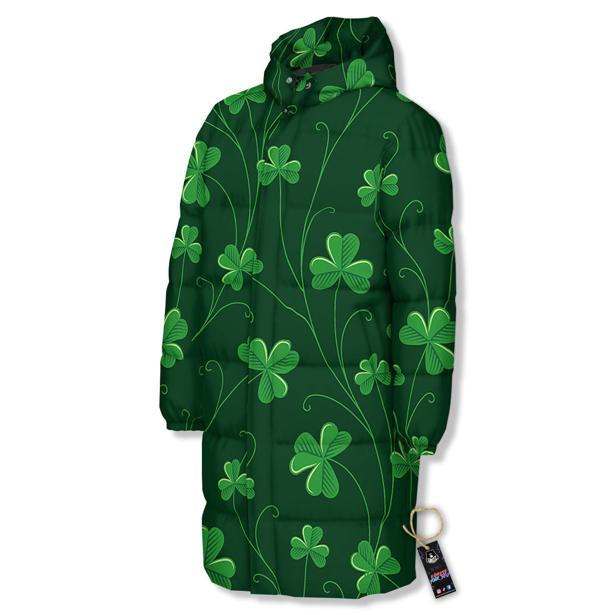 St. Patrick's Day Irish Leaf Print Long Down Jacket-grizzshop