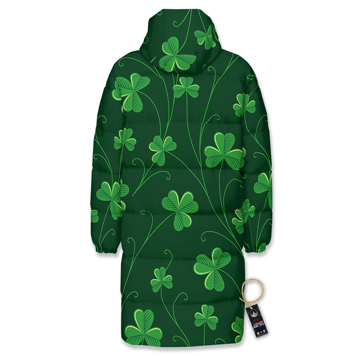 St. Patrick's Day Irish Leaf Print Long Down Jacket-grizzshop