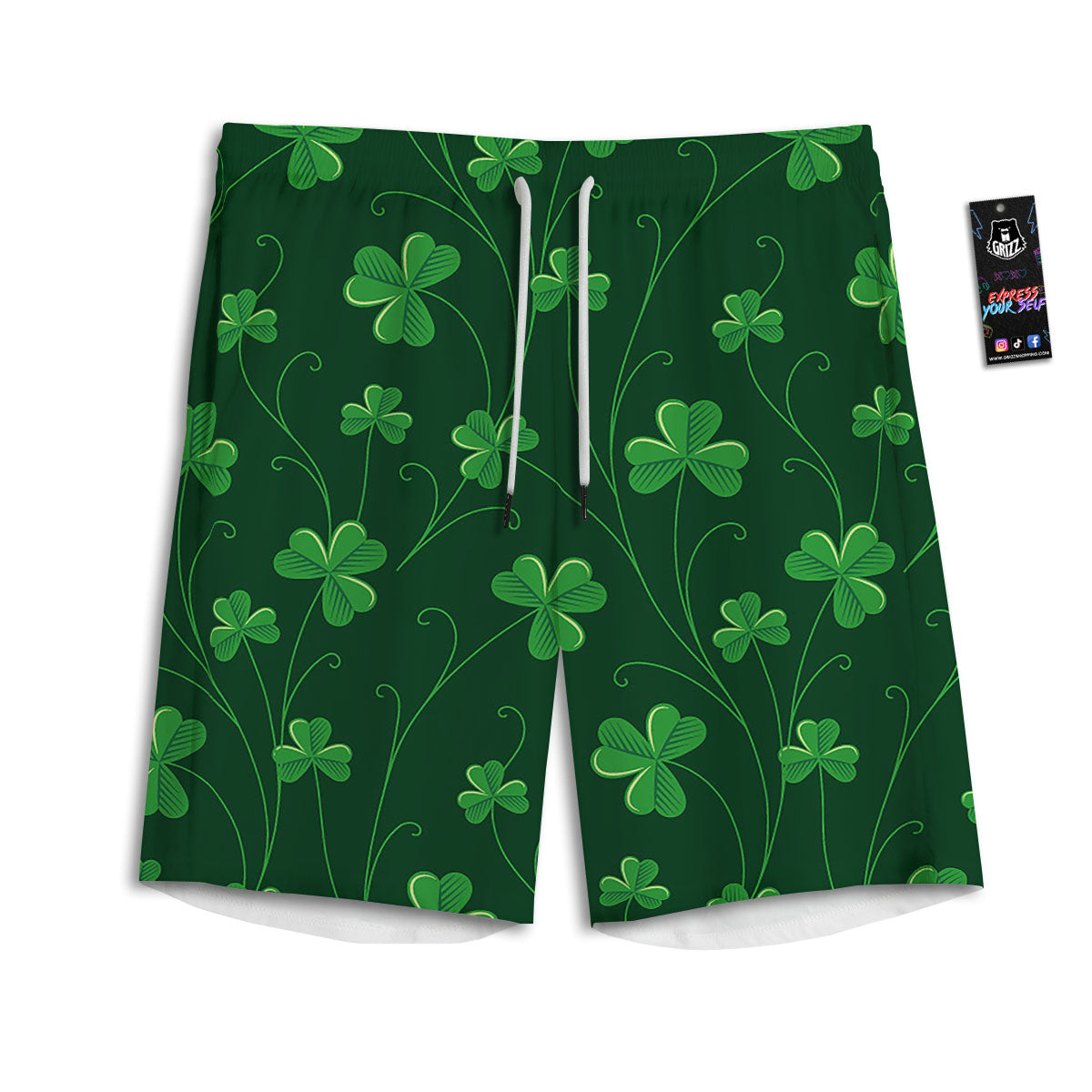 St. Patrick's Day Irish Leaf Print Men's Athletic Shorts