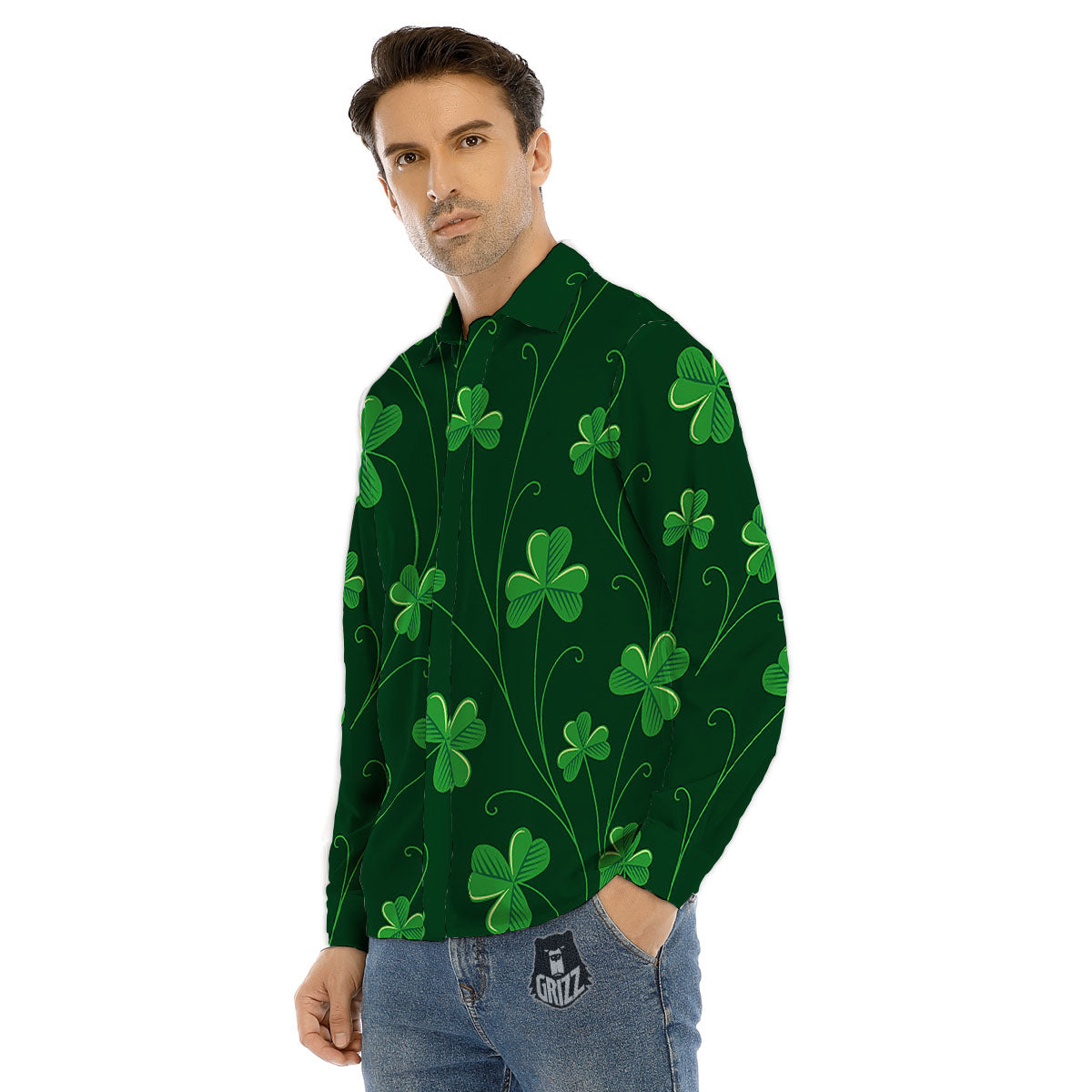 St. Patrick's Day Irish Leaf Print Men's Dress Shirts-grizzshop