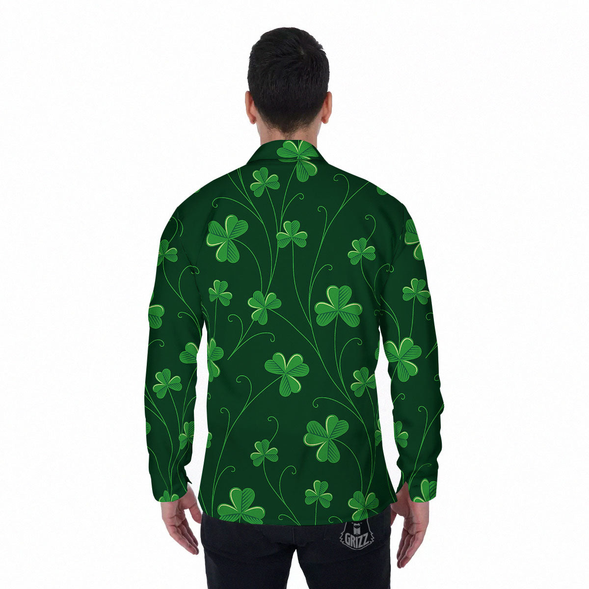 St. Patrick's Day Irish Leaf Print Men's Long Sleeve Shirts-grizzshop