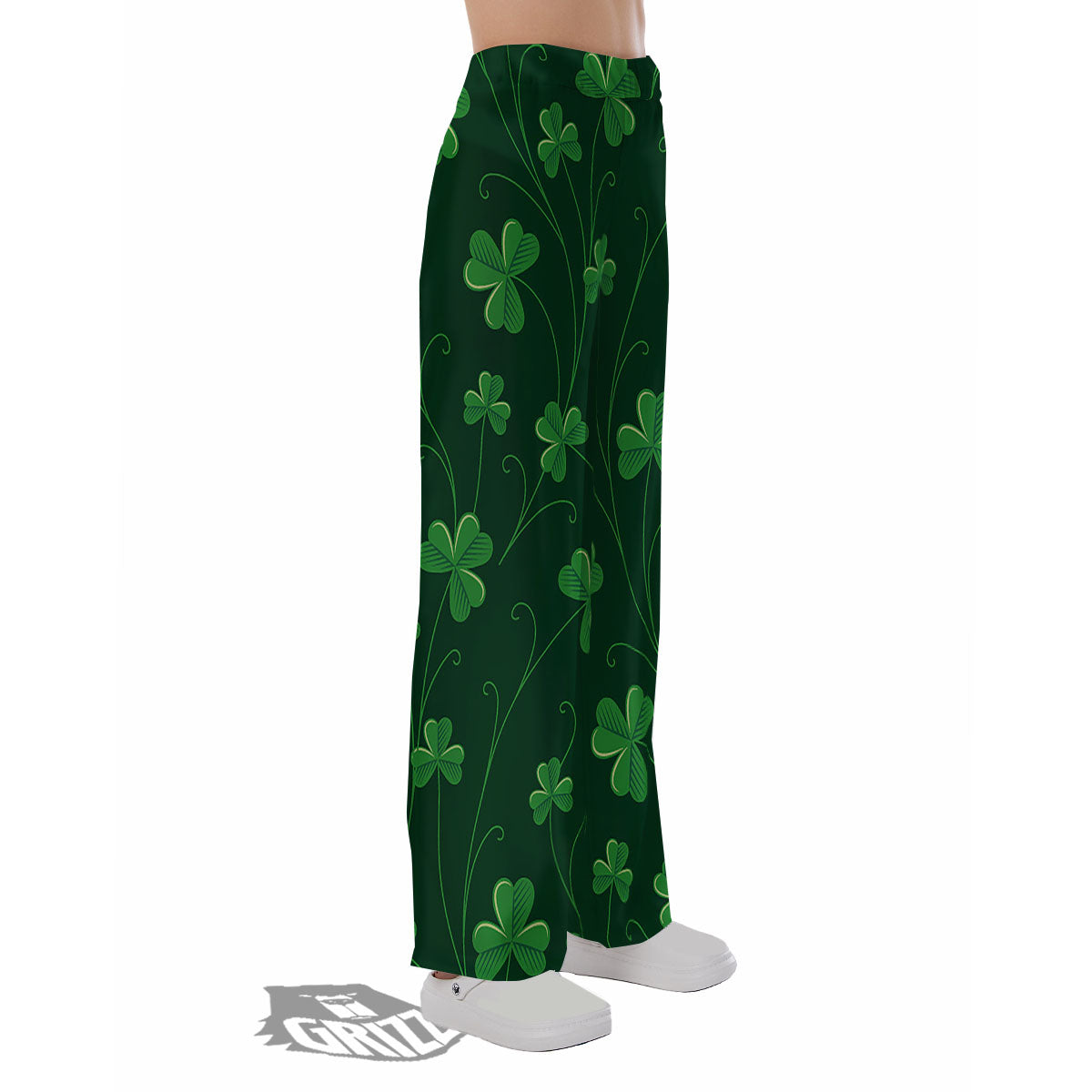 St. Patrick's Day Irish Leaf Print Pajama Pants-grizzshop