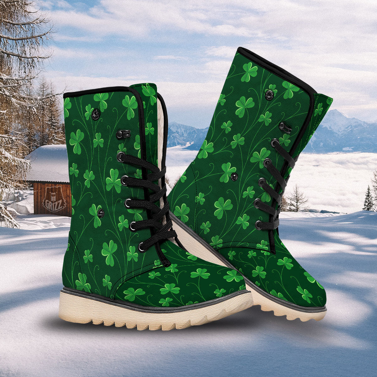 St. Patrick's Day Irish Leaf Print Snow Boots-grizzshop