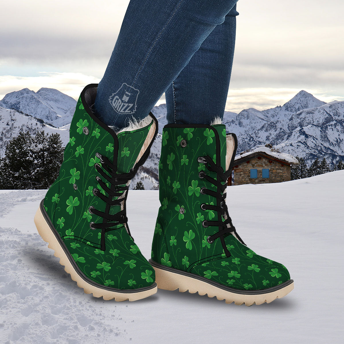 St. Patrick's Day Irish Leaf Print Snow Boots-grizzshop