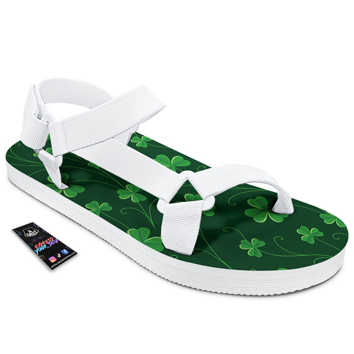 St. Patrick's Day Irish Leaf Print White Open Toe Sandals-grizzshop