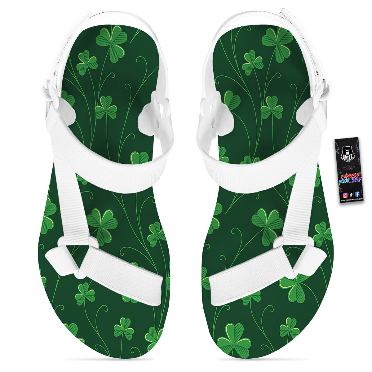 St. Patrick's Day Irish Leaf Print White Open Toe Sandals-grizzshop