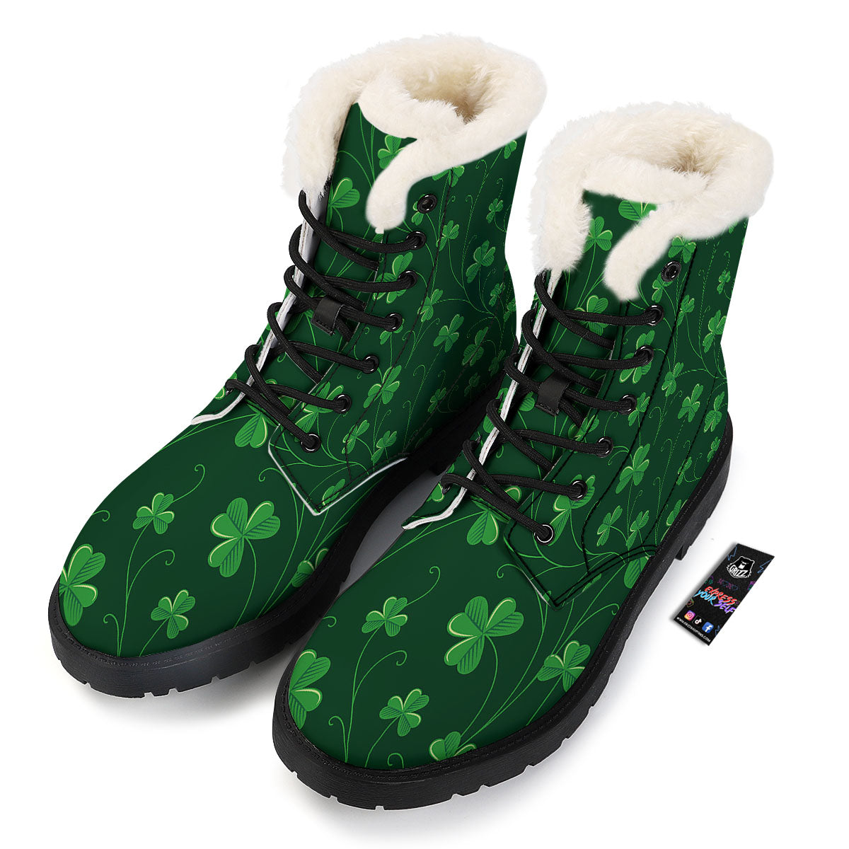 St. Patrick's Day Irish Leaf Print Winter Boots-grizzshop